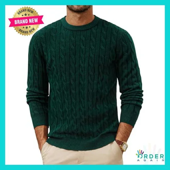 Classic Cable Knit Pullover Sweater Crewneck Minimal Chic Retro Menswear